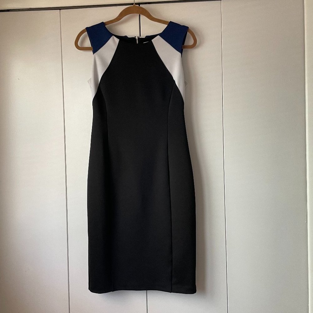 White House Black Market Black, White & Blue Colorblock Midi Dress